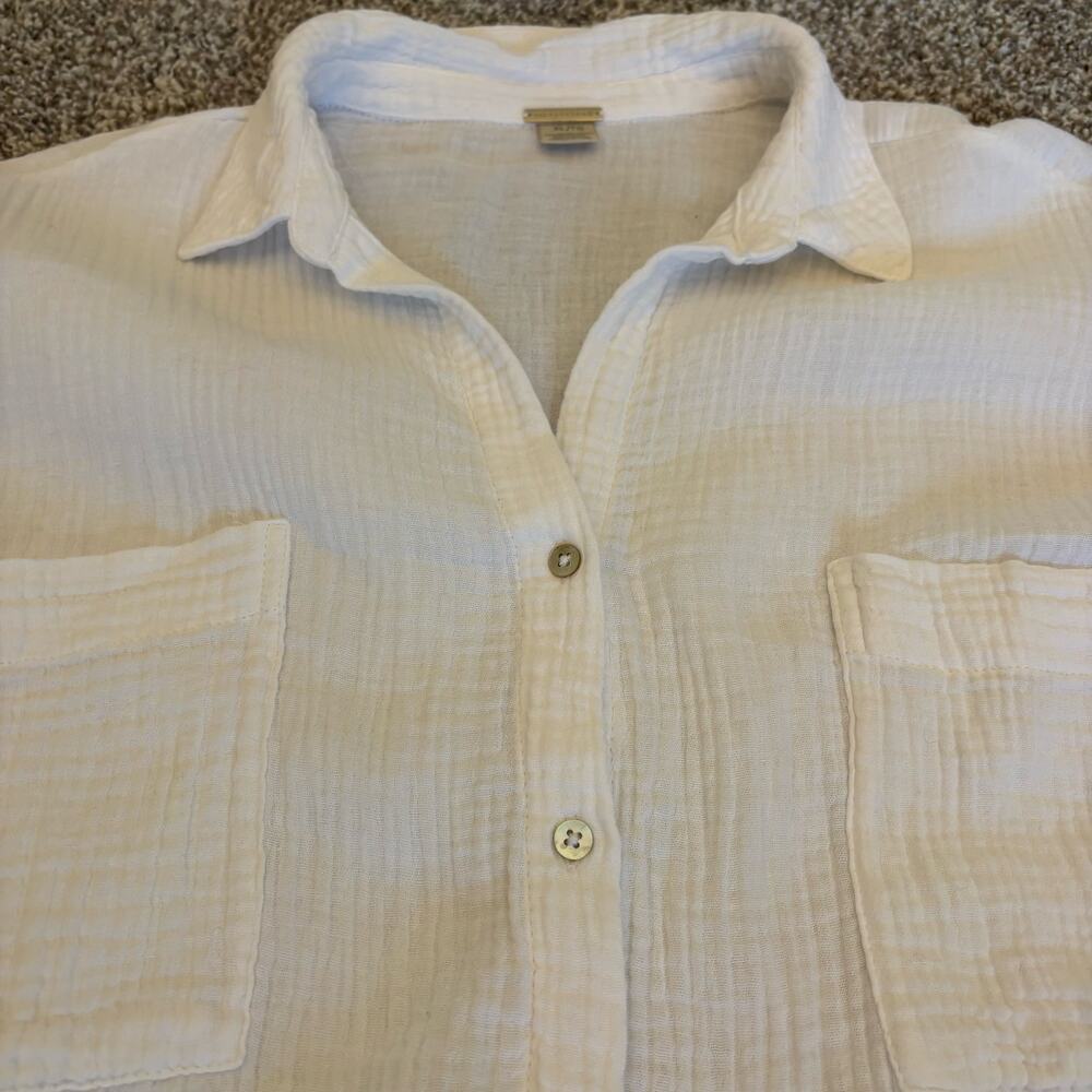 Magashoni 100% Organic Cotton Oversized Roll Tab Button Up Blouse XL White - Picture 4 of 8